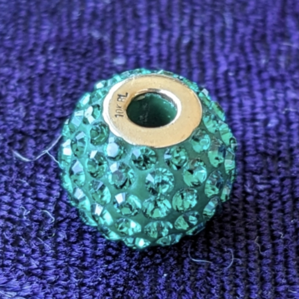 Solid 10K Gold Pendant / bracelet Bead Charm In Turquoise Green